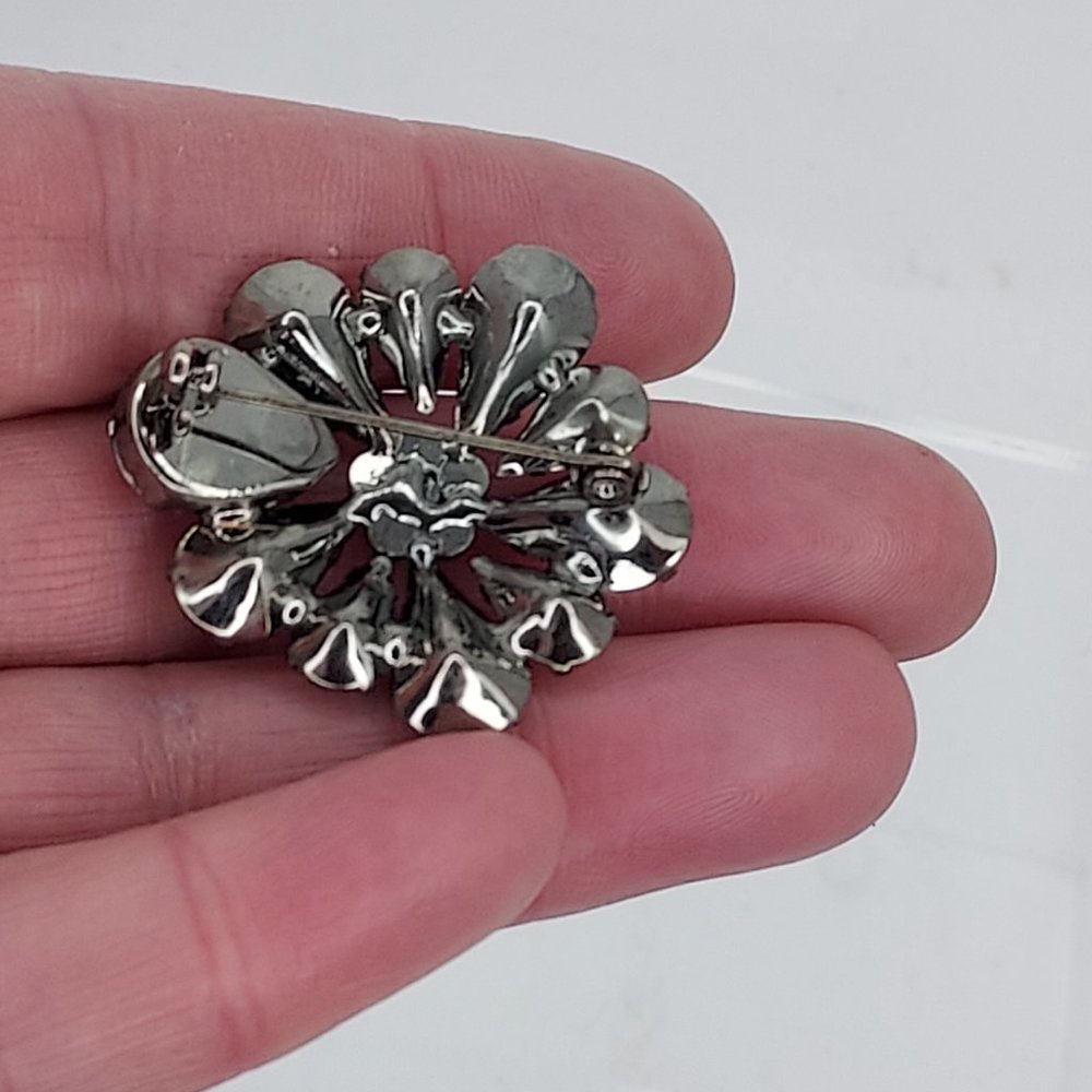 Raspberry Rhinestone Floral Pin - Picture 4 of 5